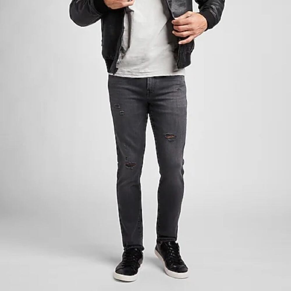 Express Men’s Super Skinny Dark Grey Ripped Hyper Stretch Jeans 28 x 32